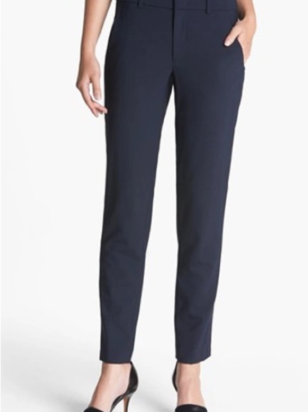 VINCE ‘STRAPPING' STRETCH WOOL TROUSERS IN COASTAL BLUE Size 6